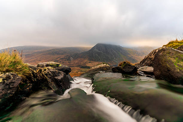 A waterfall on the rugged hiking trail that circumnavigates Cwm Idwal in Wales.