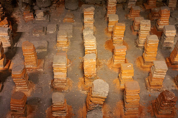 ancient Heating Systems structure in The Roman Baths, Bath, South of England, uk