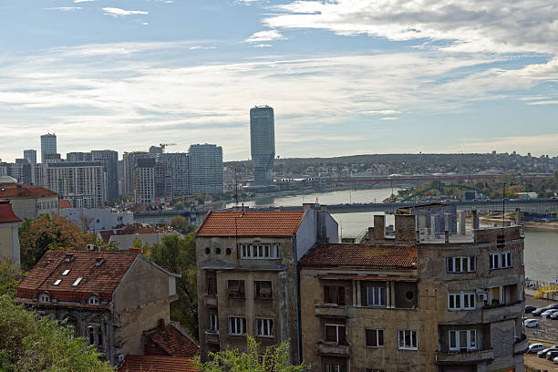 Old buildings in front and new buildings in the back in Belgrade, Serbia