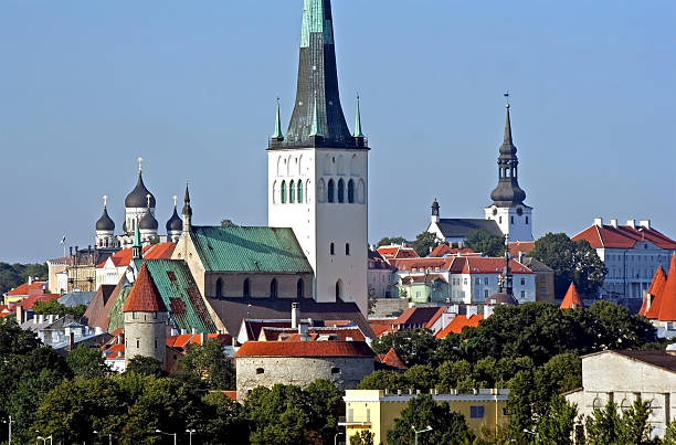 Church towers and domes rise about the old town center ofTallinn, Estonia