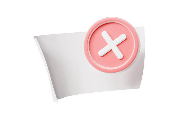 3d pink cross on paper icon. error cancel concept. Minimal cartoon cross x close remove for app ui notification banner. isolated on white background. 3d render.