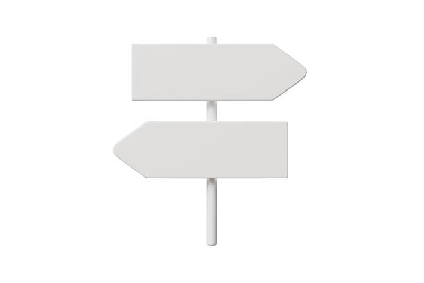 3d empty direction signpost with two blank arrows pointing left and right. choice, options, navigation, decision making, direction concept. minimal white signboard icon, 3d render.