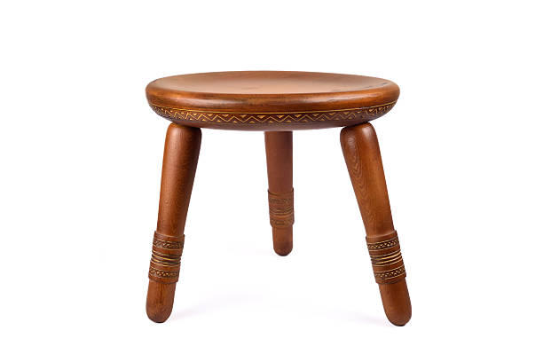istock Vintage three-legged carved wooden stool 2254083576