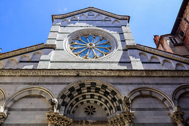 View of the facade of the San Cristoforo Church (Italian: Chiesa di San Cristoforo) in Lucca, Italy