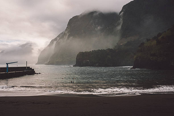 Black sand beach in Madeira, Portugal