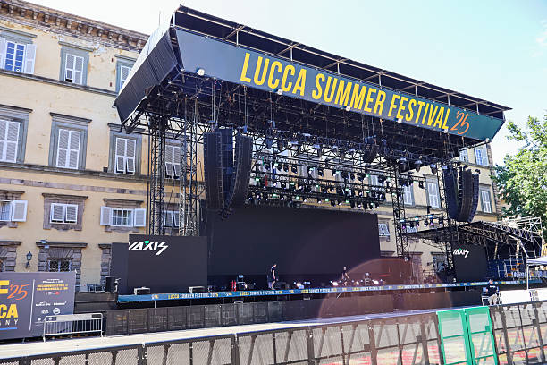 Lucca, Italy - July 11, 2025: View of the stage of the Lucca Summer Festival '25 in Piazza Napoleone.