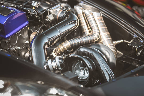 Close up view of  a modern sports car powerfull engine