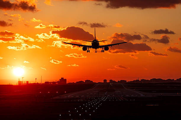 istock Aircraft landing at sunrise 2254092958