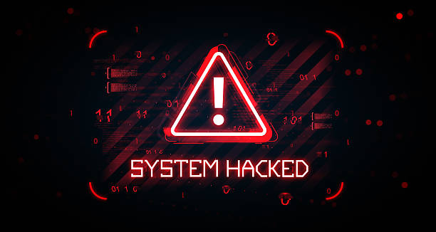 istock Cyber warning alert with system hacked message in glowing red triangle on digital background indicating internet security breach concept. 3D Rendering 2254098446
