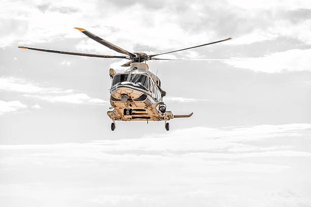Rescue helicopter in the sky during the emergency flight.