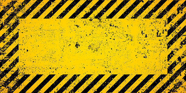 istock Warning sign with yellow and black diagonal lines. Attention, danger or caution symbol. Construction site signage, road safety notice, hazard banner, security alert shield. Vector illustration 2254100919