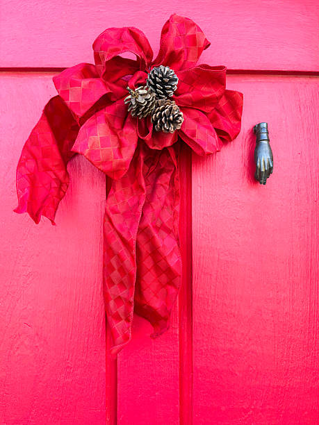 gift ribbon red and green color , decoration on background, gift concept