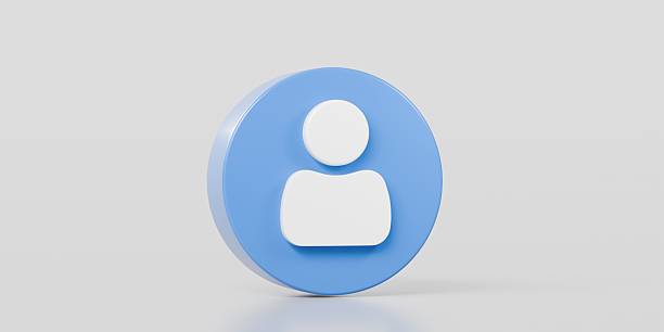 istock 3d Blue user person circle button icon. Website, admin, social, profile, login, communication, website element concept. Minimal User person circle button isolated on white background. 3d render. 2254107782