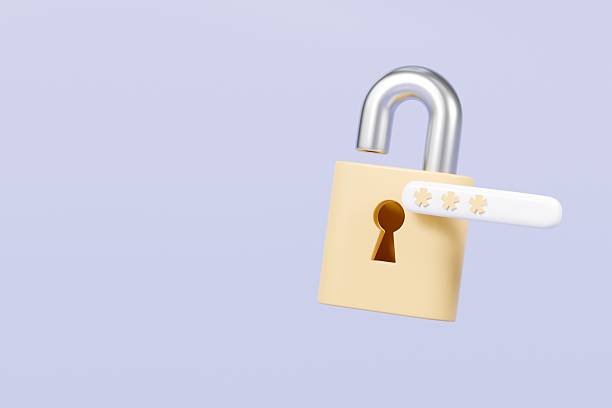 istock 3d Yellow Padlock with password icon on isolated. Data protection, private access icon, password security access, privacy protection, personal information. Security concept. 3d rendering. 2254108790