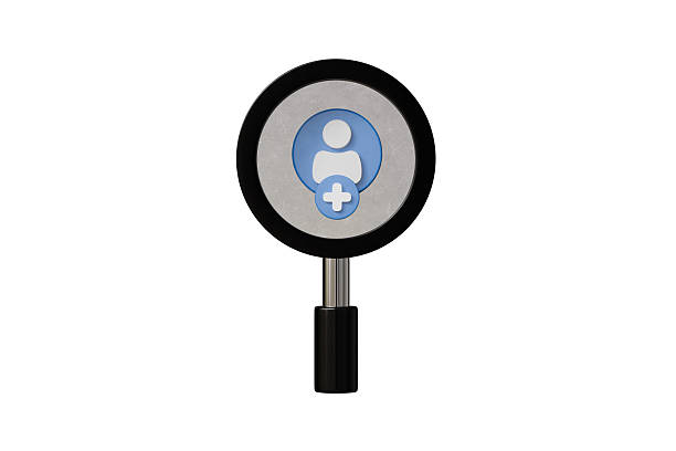 3d magnifying glass with add user icon. user search concept. Minimal cartoon user profile candidate recruit for hr recruitment banner. isolated on white background. 3d render.