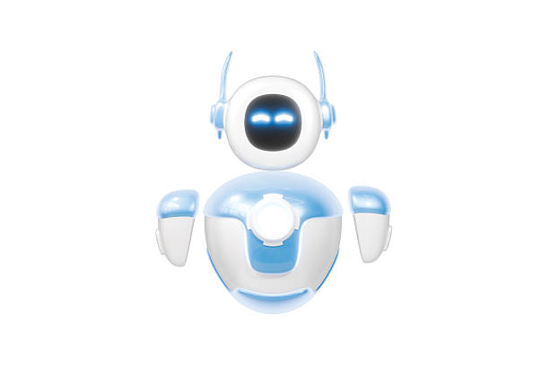 istock 3d Happy Robot ai character. Chat bot mascot isolated on white transparent background. GPT chatbot. Artificial intelligence, trendy technology, support service, funny automaton computer. 3d render. 2254108965