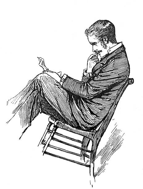 Antique illustration pre 1900 - man wearing a suit sitting in a chair reading a letter