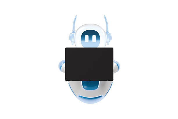3d rendering cute and small artificial intelligence personal assistant robot with empty screen