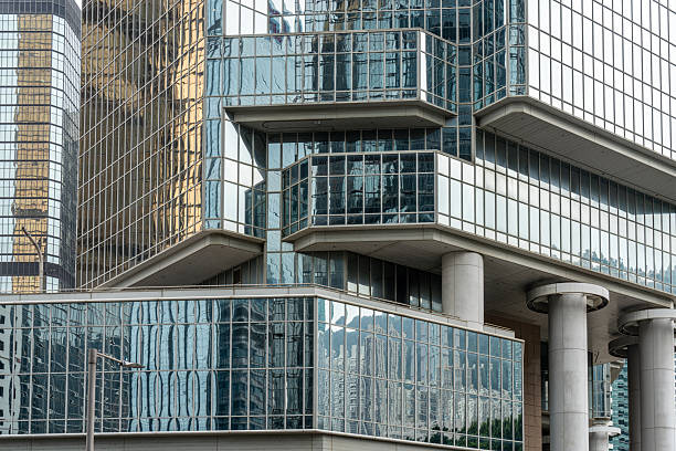 Partial view of modern urban glass window buildings