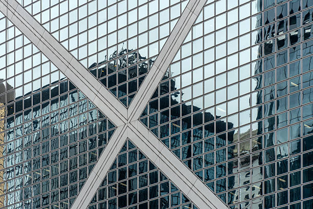 Partial view of modern urban glass window buildings