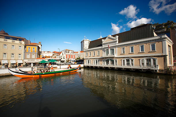 Boat Moored On The Shore With A Cityscape In The Background