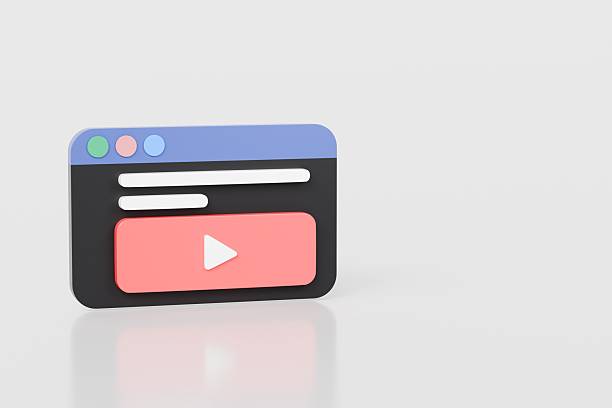 3d Website windows social media live streaming or entertainment videos player browser icon symbol on isolated white background. Social media online playing cinema video on web concept. 3d rendering.