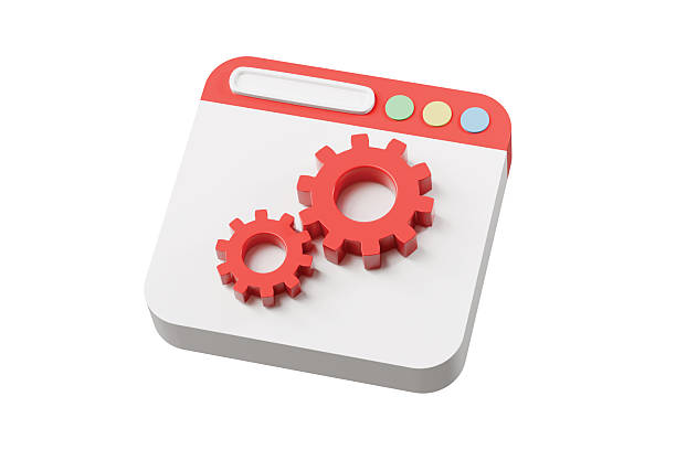 3d website settings icon. web configuration concept. Minimal cartoon gear cog browser window for ui ux dashboard illustration. isolated on white background. 3d render.