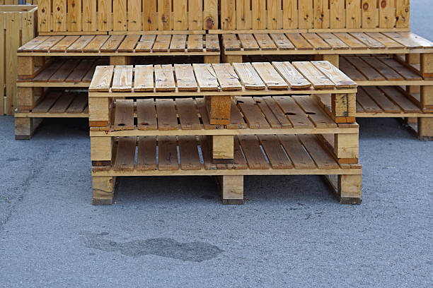 wooden pallets illuminated by golden sunset light