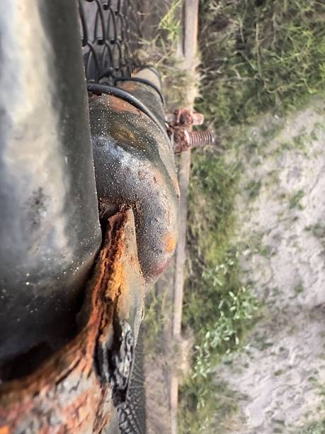 istock Salt Corrosion on Metal Fence Post Top 2254118972
