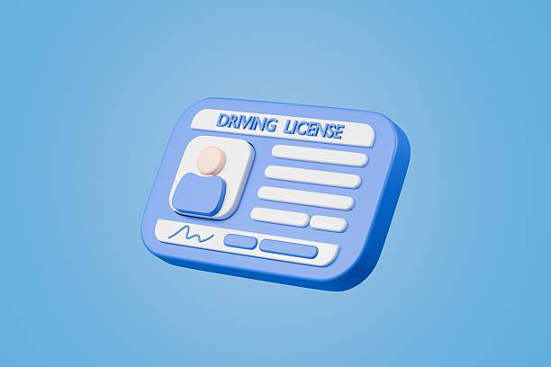 istock 3d Driver license, id card, plastic card, badge icon. Minimal Driver license pass Id card and Identification staff company mark safety profile name isolated on blue transparent background. 3d render. 2254122126