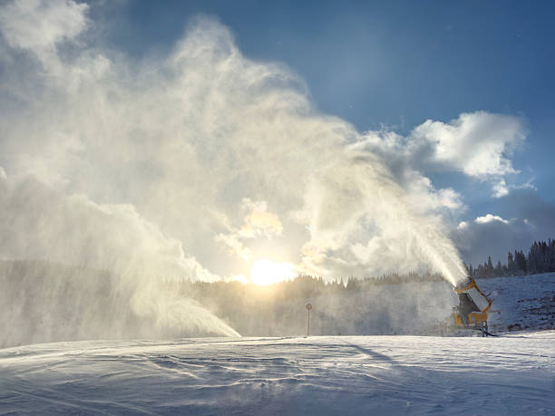 istock Snow Cannon Making Artificial Snow at Sunset on a Ski Slope 2254123306
