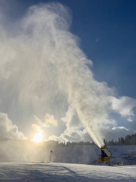 istock Snow Cannon Making Artificial Snow at Sunset on a Ski Slope 2254123751