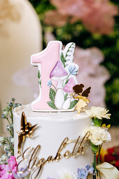 Beautiful Decorated Cake for a First Birthday Celebration with Floral Design and Charming Number 1 Topper