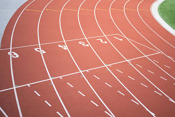 Track lane at sports facility with numbers