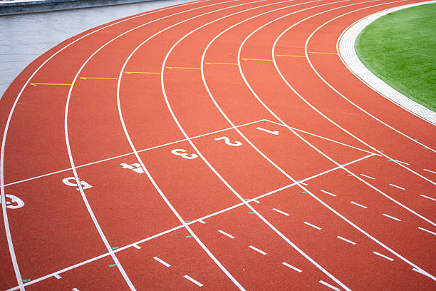 Track lane at sports facility with numbers