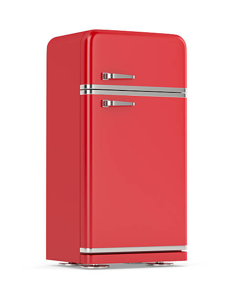 istock Retro red refrigerator on white background. Isolated 3D illustra 2254139129
