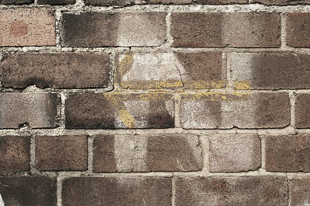 Part of an old no parking sign painted on a brick wall.
