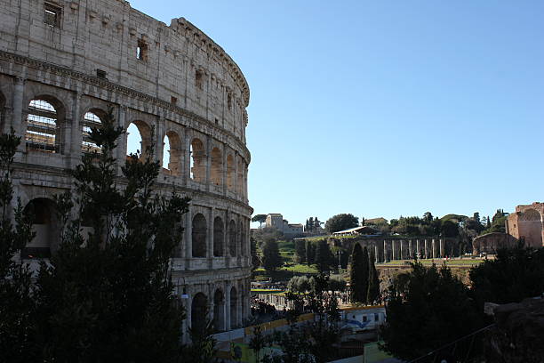 Colosseum Exterior Arches and Blue Sky