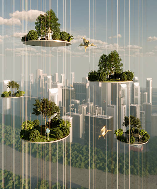istock Floating urban parks above the city 2254147779