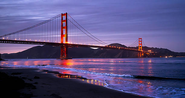 istock Golden Gate Bridge at Sunset with Purple Sky Reflections 2254149964