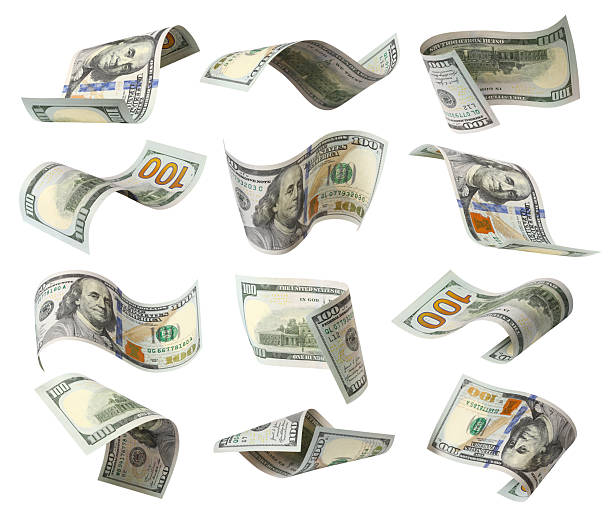 istock Set of flying hundred dollar banknotes, isolated on white background 2254152135