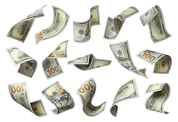 istock Set of flying hundred dollar banknotes, isolated on white background 2254152148