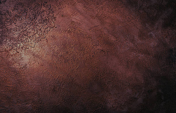 istock Detailed of earthy copper ornate textured surface, plaster intricate, embossed oriental pattern. vintage finish decorative. Background atmosphere, design elements, architectural visualization 2254153710
