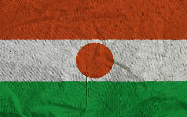 Niger flag waving in the wind. National flag on canva cloth surface texture