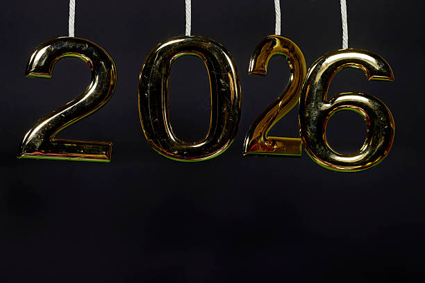 istock a hanging numbers forms the year 2026 against a dark backdrop, Perfect for New Year, celebration, countdown 2254158592