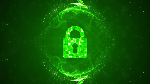 Futuristic green digital illustration featuring a glowing padlock icon surrounded by abstract energy waves and particles. This image represents cyber security, data protection, encryption, privacy, network safety, and digital technology concepts. Ideal for technology backgrounds, security presentations, websites, and IT-related designs.