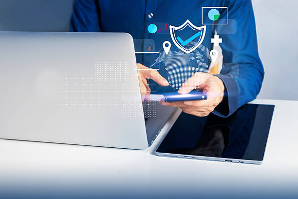 istock Business concept, using mobile phone to connect to internet securely and use it for work, find area or information around the world. 2254180479