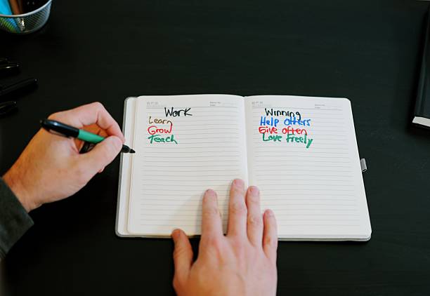 Middle Aged Man Setting Goals and Resolutions for Upcoming Year - General Goal Setting and Healthy Lifestyle Concept