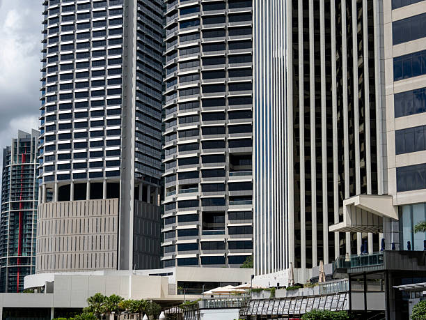 Exterior of a futuristic office building located in the Central Business District of Brisbane, Australia.