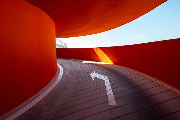 The rotating car ramp in the outdoor multi-story parking lot
